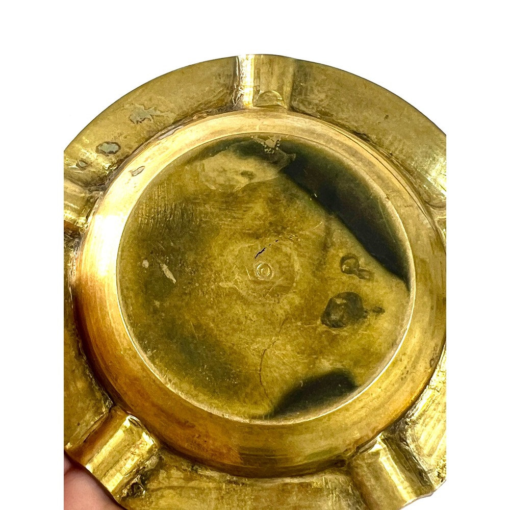 Vintage Ornate Embossed Brass Floral Ashtray Round Gold Tone Trinket Dish 4 Inch - Picture 6 of 9